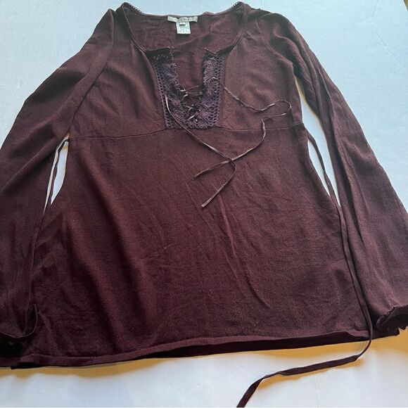 Nine West Women's Lace Up Blouse/Tunic  Burgundy Size Small, Long sleeve - Picture 4 of 9